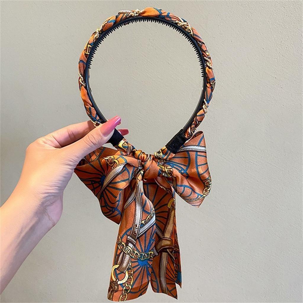 Fascia Lunga Colorata Stampata per Capelli da Donna Moda Nastro Intrecciato Legato ai Capelli Copricapo Accessori per Capelli Femminili