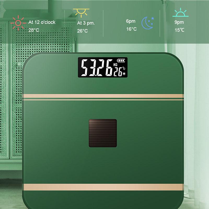 Digitale Waage Körpergewicht USB + optisches Aufladen Bluetooth Smart Wireless BMI Fettanalysator Badezimmer Mädchenschlafsaal tragbar