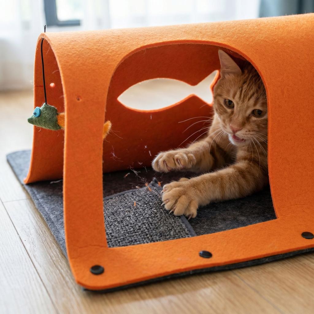 Multifunctional Cat Tunnel with Scratching Board Indoor Cat Play Tunnel Foldable Hidden Cat Toy Sleeping and Playing Integrated Cat Tunnel 44x60cm