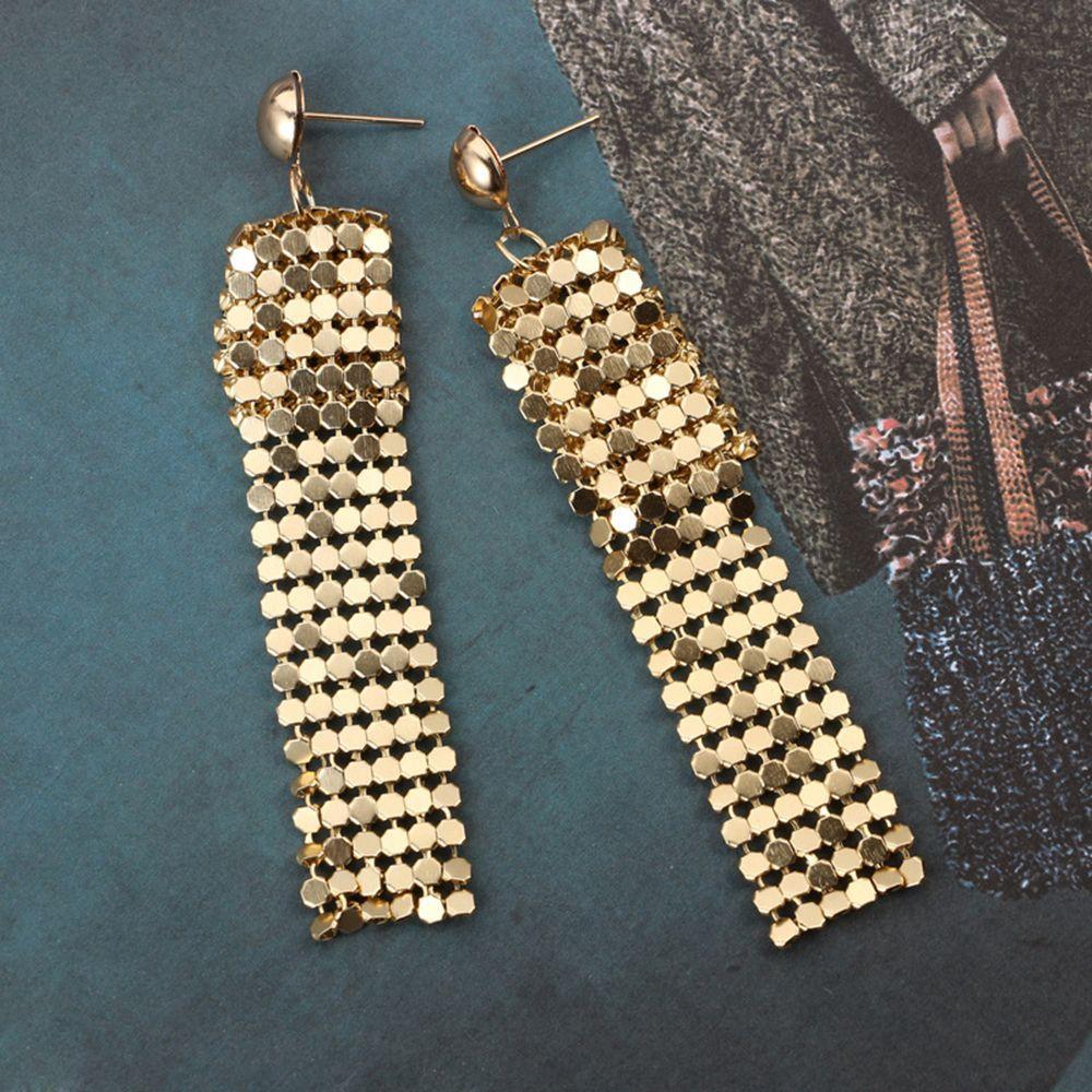 

Punk Exaggerated Geometric Party Accessories Hook Drop Dangle Metal Sequins Earrings Long Tassel