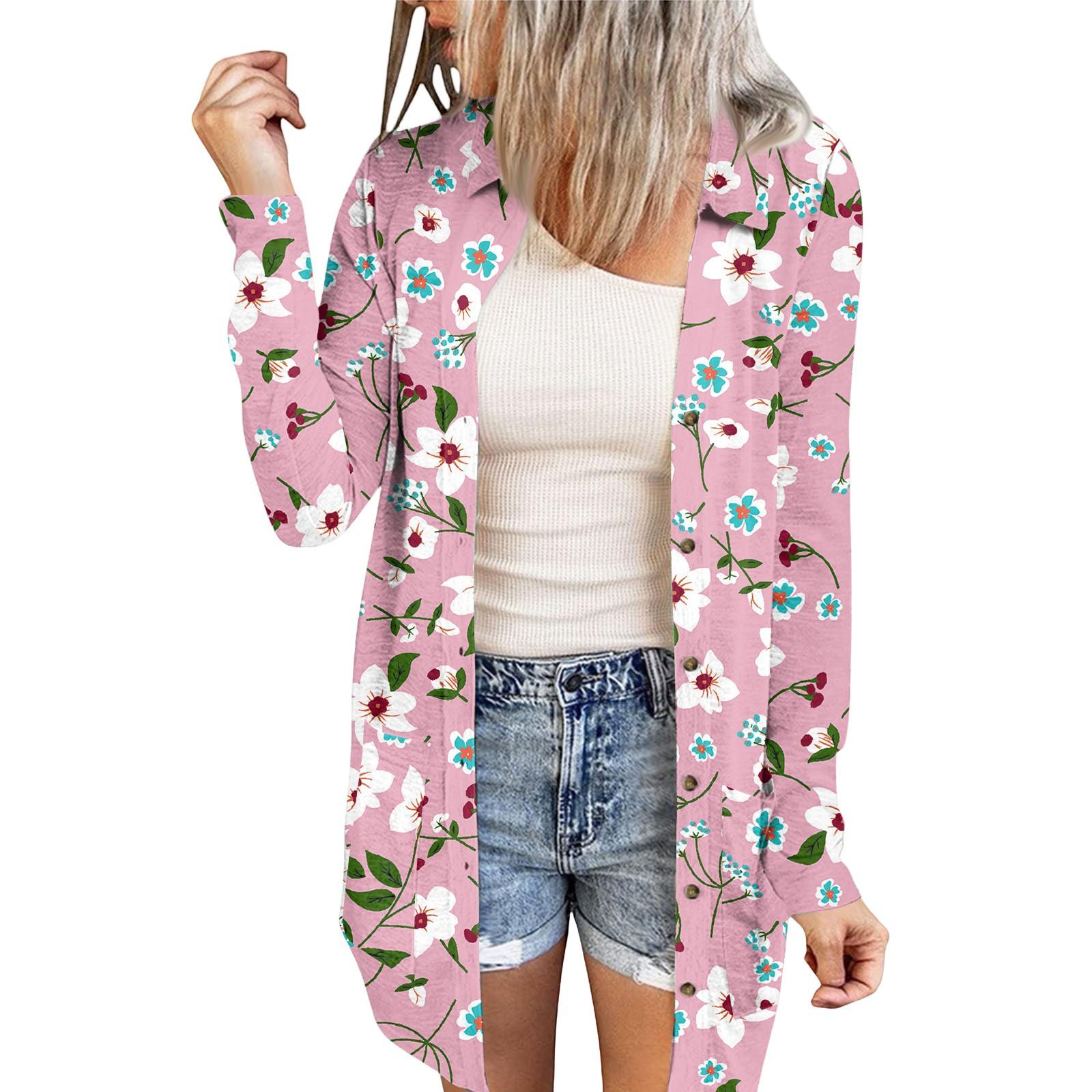 

Женский повседневный модный кардиган-жакет средней длины с принтом и длинными рукавами L розовый