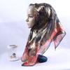 Silk Square Scarf Women Floral Print Embellished Rhinestone Cutwork Woven Headwrap Lightweight Accessory Street Style