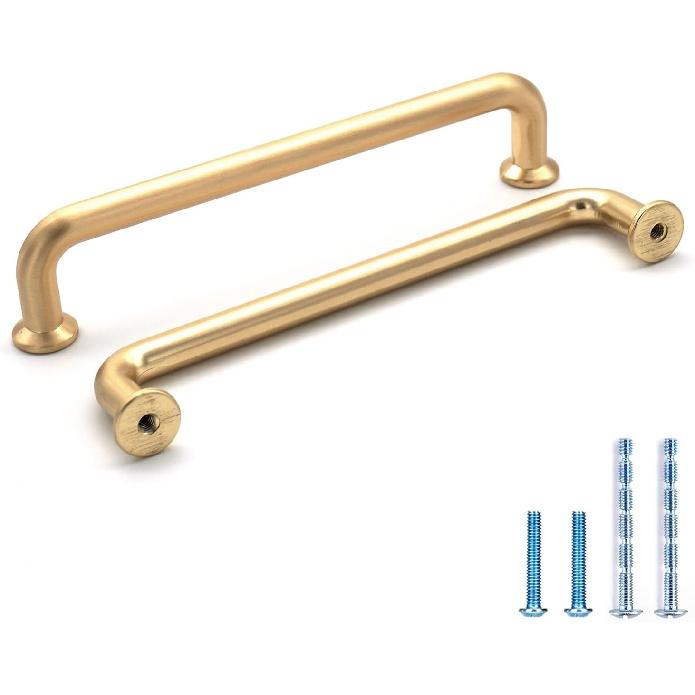 10 Pack Hole Center 5''(128mm) Brushed Brass Kitchen Cabinet Pulls.Zinc Alloy Solid Round Cabinet Handle Drawer Pull Modern Hardware for Bar