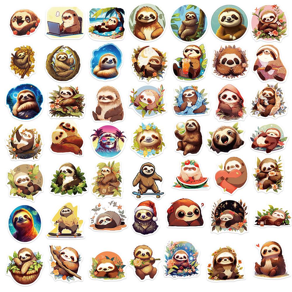 50 Cartoon Sloth Doodle Stickers Decorative Guitar Notebook Suitcase DIY Waterproof
