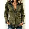 Women's Fringe Shirt Casual Turn-down Collar Single Breasted Long Sleeve Solid Color Blouse