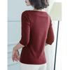 Women's Dark Blue Boat Neck 3/4 Sleeve Slim-Fit Casual Top