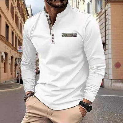 Men's Spring and Autumn Men's Stand-up Collar  Shirt Casual Sports Long-sleeved Henley Shirt