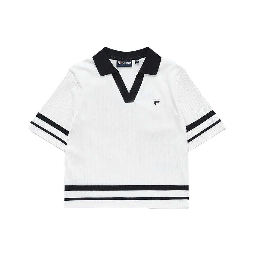 Fila Fusion Color Block Striped Sports Casual Slim Fit Polo Shirt Women Tops Cloud-White T11W326104FWT