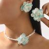 Kamelien-Perlen-Choker Retro Blume Perlenkette Elegante Kamelienkette Ohrringe für Hochzeitsparty Dating Urlaub