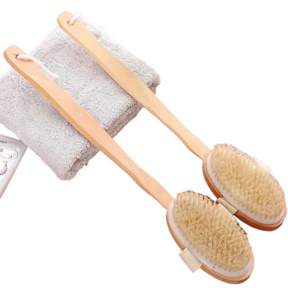 1pc with Detachable Long Handle Bath Brush, Natural Bristle Back Scrubber, Exfoliating Shower Brush for Dry Skin & Spa Massage
