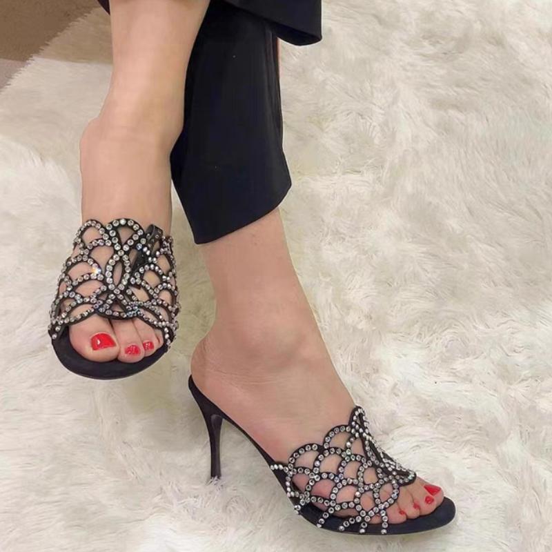 

Fashion Elegant Women s Sandals Luxury Crystal Slippers Sexy Open Toe Shoes Summer 2025 New Party Shoes Slingback Slides Mujer Sandalias 34 чёрный