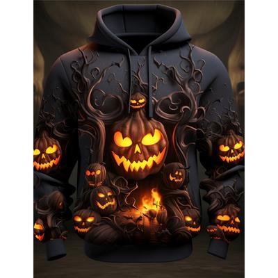 Halloween Herren Muster Hoodie Kürbisdruck Täglich Klassisch Lässig Pullover Urlaub Ausflug Hoodie Langarm Kapuze Kürbis