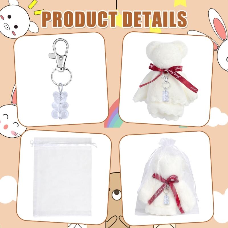 Baby Shower Favors for Kids Plush Bear Keychains with Organza Bags Towels Thank You Tages for Baby Shower Party Supplies