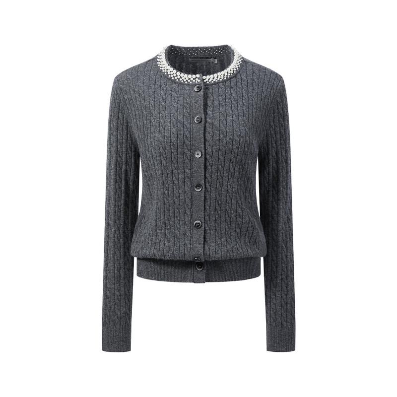 

GIOVANNI VALENTINO Women s Pearl Collar Cable Knit Cardigan M