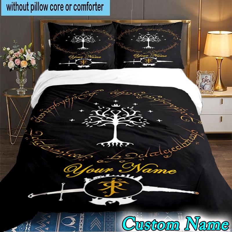 3PCS Custom Name Lord Rings5 Bedding Set Printed Duvet Cover Closure Includes 1 Duvet Cover & 2 Pillowcases for All Seasons Bedroom Decor