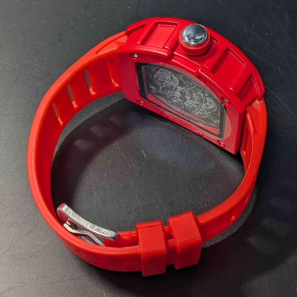 Used New Watch Richard Mille Type Quartz Homage Watch Rubber Tonneau Red Red Luxury Luxury Sports