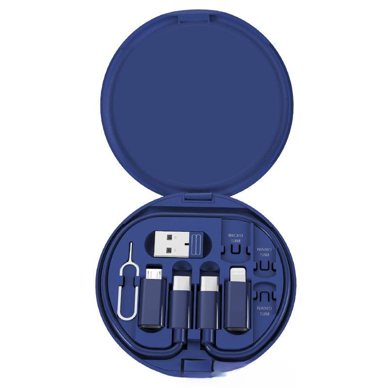 

Кабель для быстрой зарядки мощностью 60 Вт, кабель USB для передачи данных 3 в 1 с футляром для хранения, многофункциональный USB-адаптер для зарядки, совместимый с Lightning Type-C синий