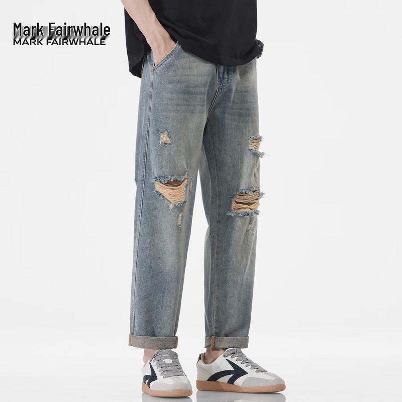 Mark Fairwhale Men's Distressed Loose Straight-Leg Cropped Jeans
