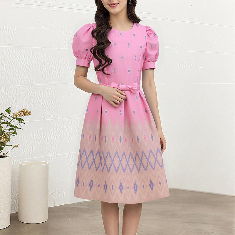 

ZANZEA Женское летнее повседневное платье с короткими рукавами-буфами и принтом XL розовый