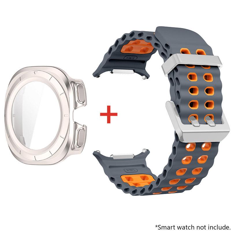 Glass+Case+Band For Samsung Galaxy Watch Ultra Strap 47mm Sport silicone Bracelet for Galaxy Watch Ultra 7 47 Strap Accessories