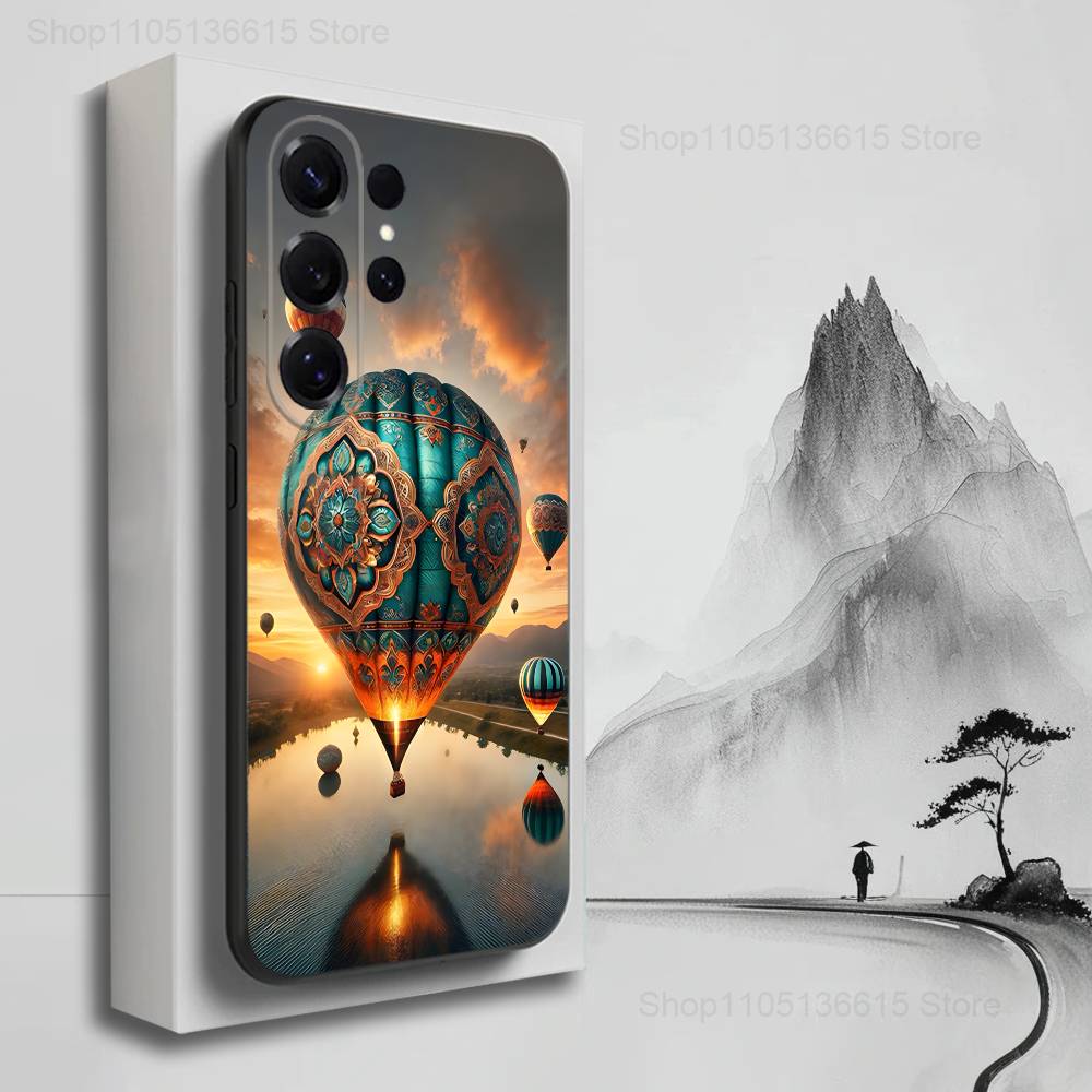 Cute Hot Air Balloon Case For Samsung S21,S20,S10,Plus,S9,S22,S25,Ultra,S24,S23,FE,Lite,Soft Silicone Black
