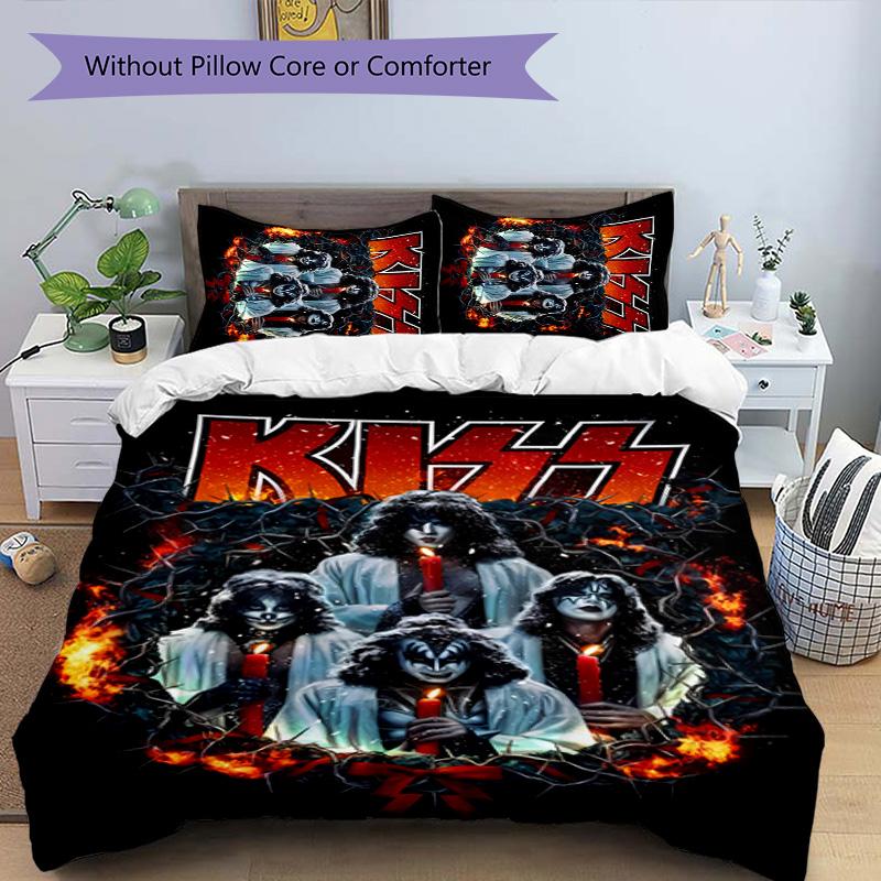 3pcs Kiss band pattern bedding set duvet cover set includes duvet cover &pillowcases, perfect all season bedroom decoration & gift