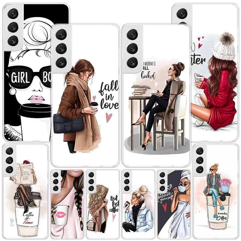 Girl Boss Female Coffee Phone Case For Samsung Galaxy S24 S25 Edge S26 Ultra S23 S22 S21 Plus S20 FE + Personalized Print Cover