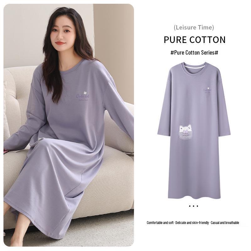 

Women s Long Sleeve Cartoon Nightgown - Spring 2026 Pure Cotton Casual Dress XXL