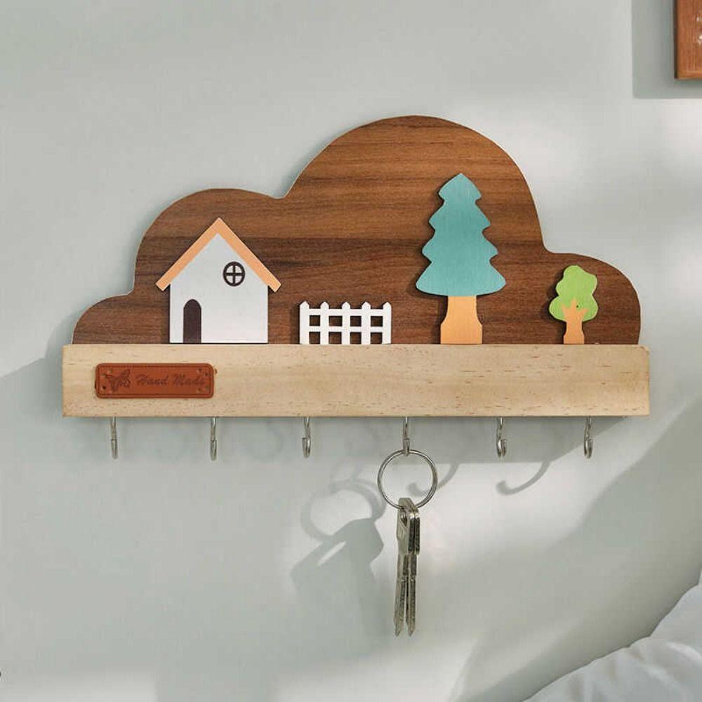 No-Drill Key Storage Hanging Hook Solid Wood Coat Rack Creative Decorative Hook  Entryway