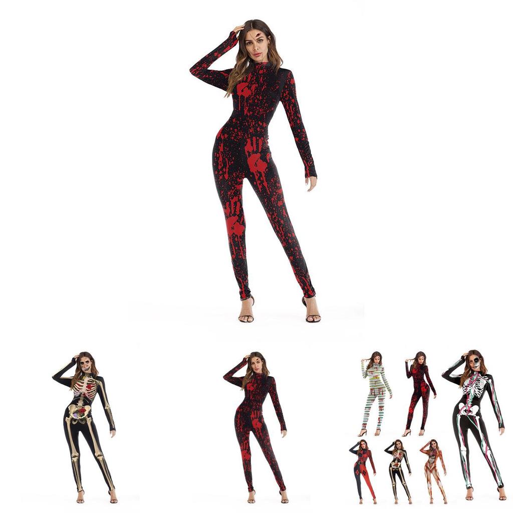 Women Halloween Scary Skull Skeleton Jumpsuit For Ghosts Festival Cosplay
