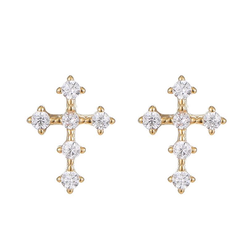 Cui Yan S925 Sterling Silver Cross Stud Earrings with Rhinestones, Light Luxury Japanese-Korean Design, Versatile for Women.