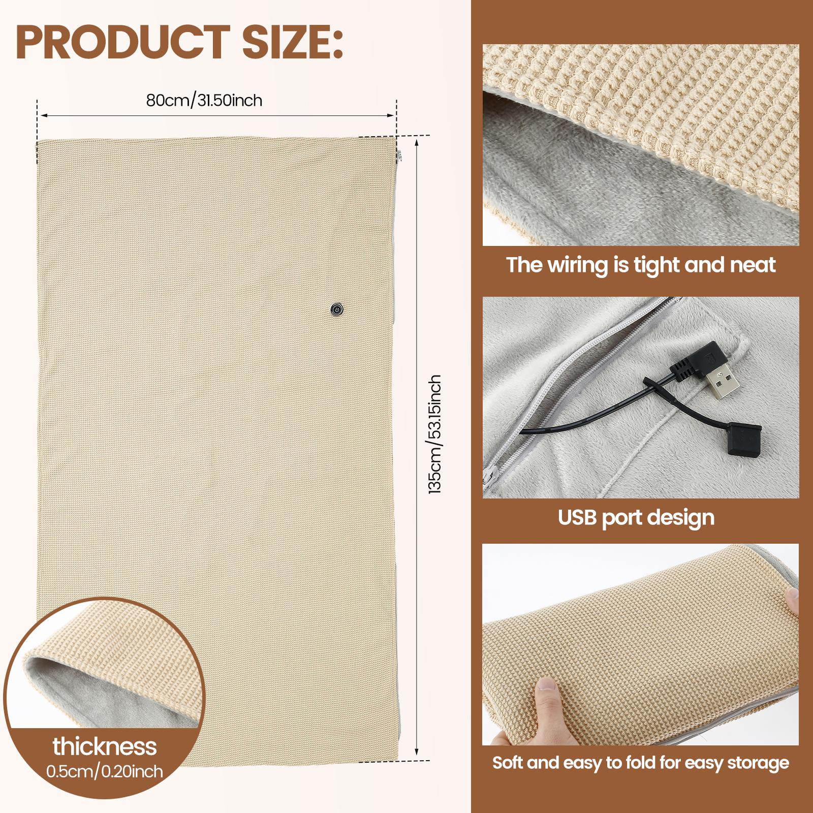 

Heated Shawl Needle Cotton Electric Heated Blanket Shawl with Zipper 25-55° Adjustable Temperature Thermal Shawl for Home Office 135x80x0.5cm