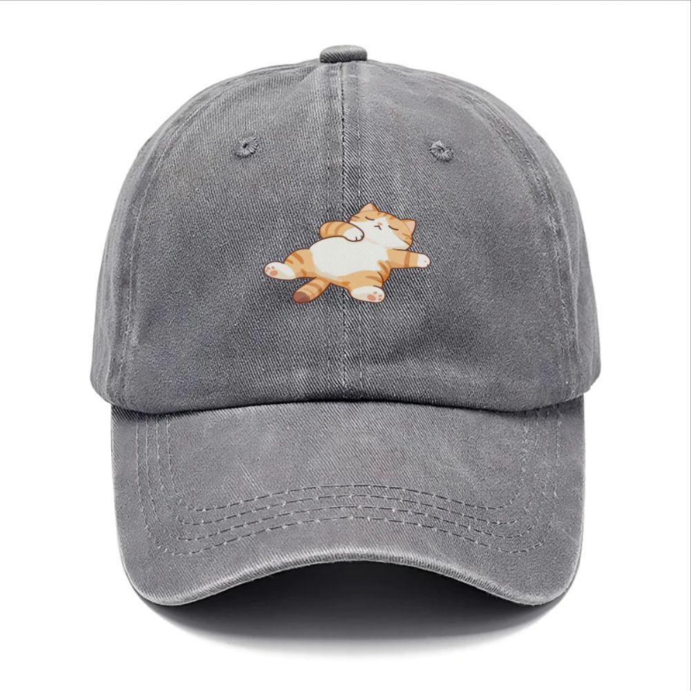 Pc Retro Washed Distressed Baseball Cap Animal Print Cozy Sleeping Cat Design Daily Outdoor Unisex Wearable Comfortable Accesso