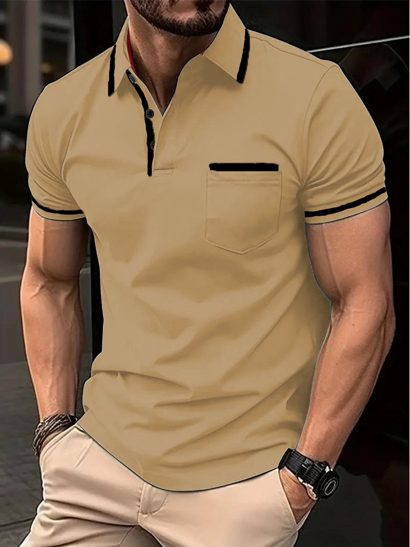 2026 Summer Men s Sports Polo Shirt with Button Pocket S хаки