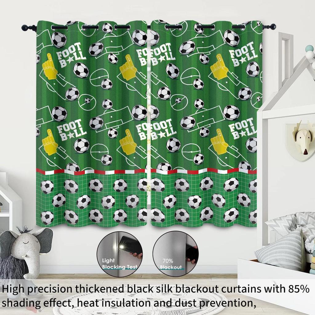 World Cup Football Pattern Blackout Curtain for Boys' Bedroom - High Heat Insulation, Custom Size Available