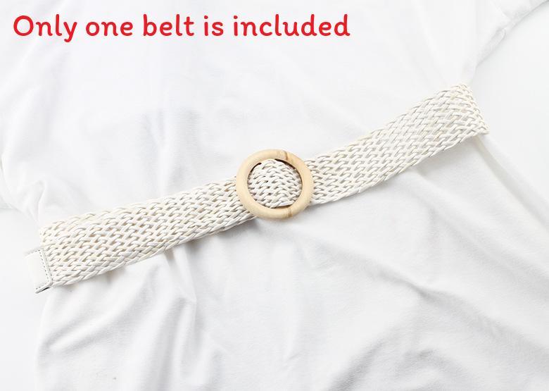 Womens Woven Cotton Linen Belt With Round Wooden Buckle For Casual Dress Fashion