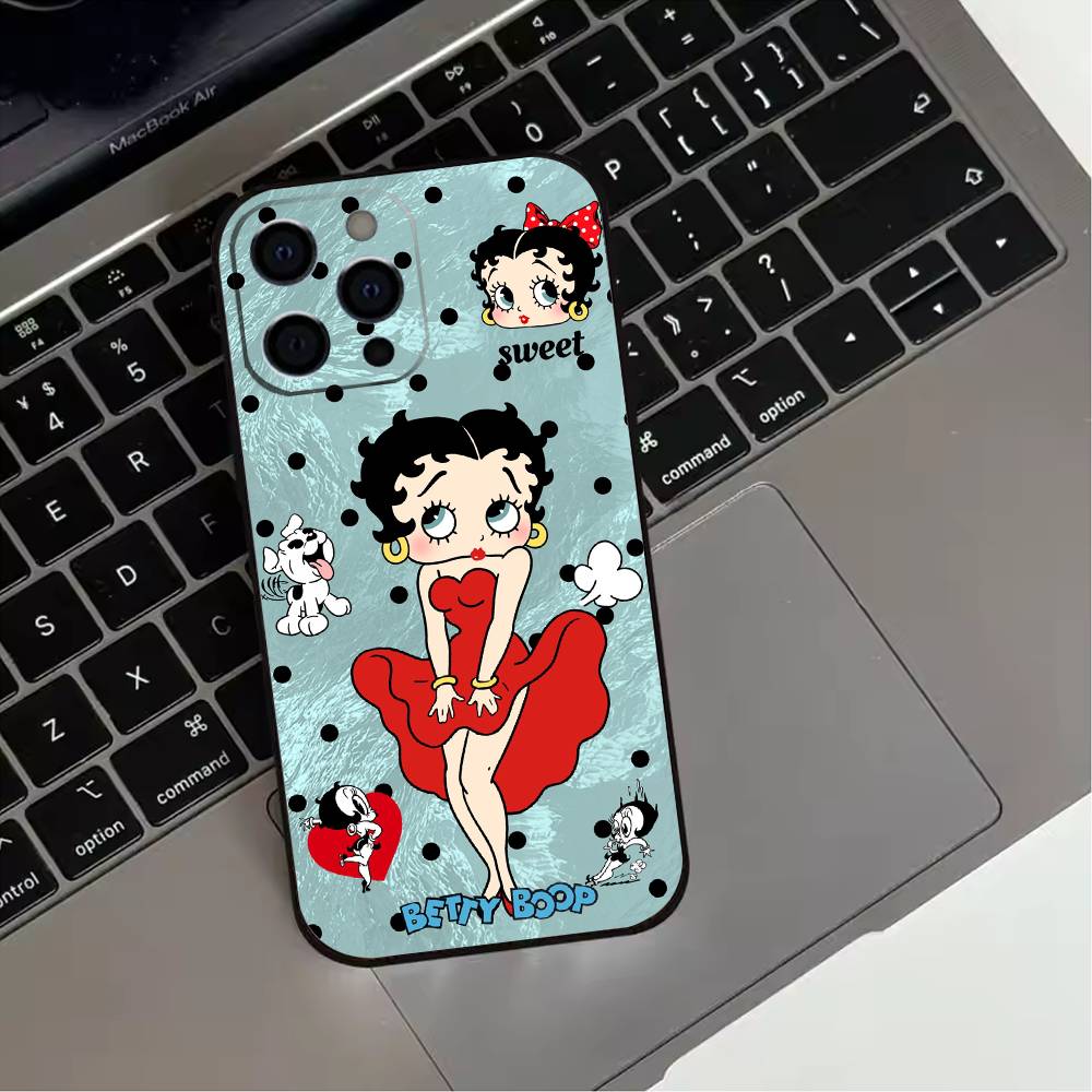 B-Betty Cute B-Boop Phone Case For iPhone 17,16,15,14,13,12,11 Plus,Pro Max,XS,Soft Silicone Black Cover