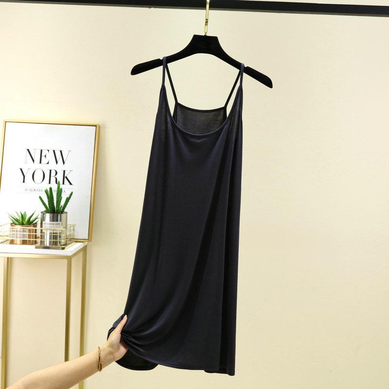 Modal Spaghetti Strap Dress Summer Sexy Sleeveless Tank Dress Solid Color Casual Camisole Dresses Mid-length Soft Sleepdress Basic Slipdress