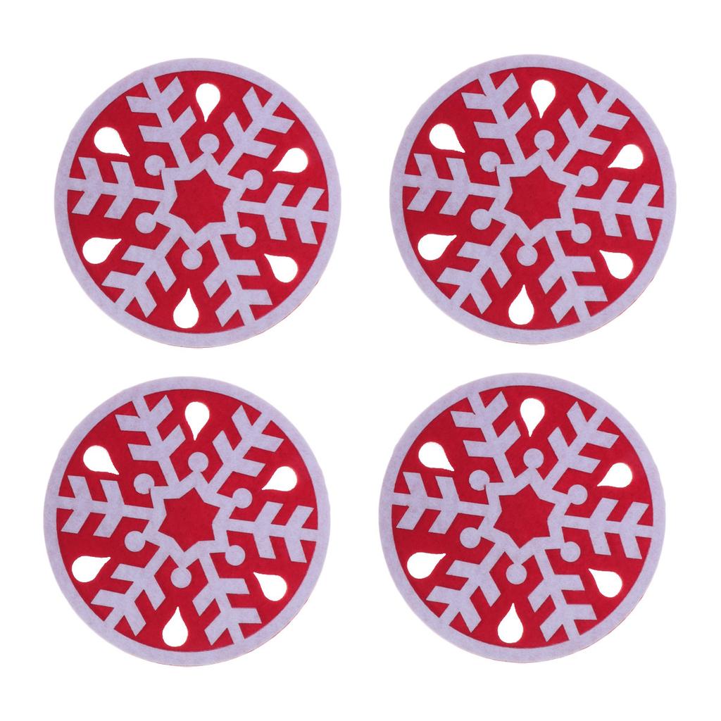 4Pcs Snowflake Shaped Coaster Felt Coasters Non-Slip Heat Resistant Round Cup Mats for Table Protection Red Felt Coasters