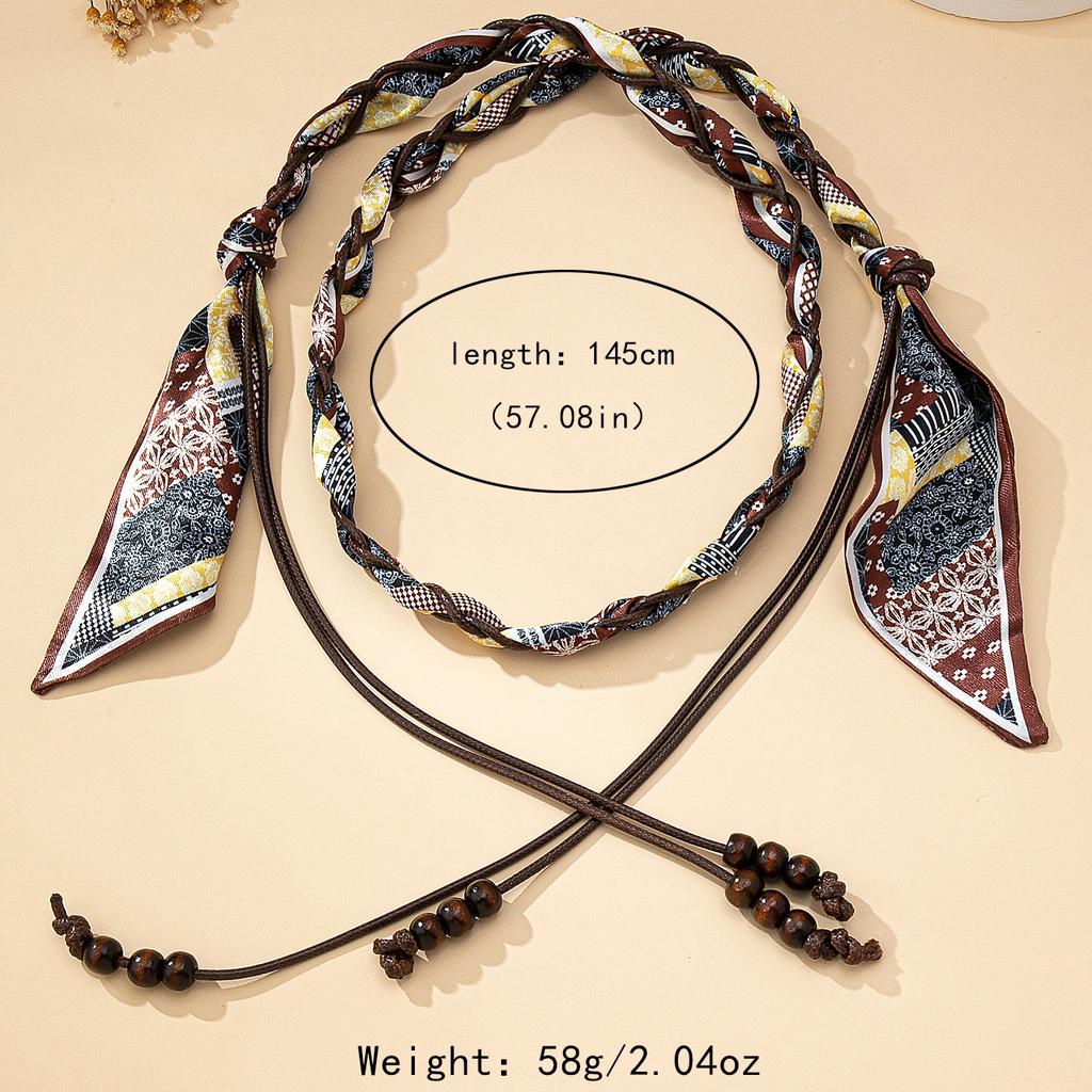 A Women's Necklace, a High-End Bohemian Ethnic Style Silk Scarf Woven Necklace, Can Also Be Used as a Thin Belt, Suitable for Daily Wear
