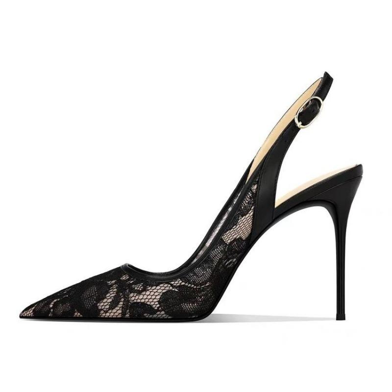 Módní Značkový Návrhář Bílé Dámské Svatební Lodičky Síťované Vyšívané Květiny Pásek Přes Patu Sexy Slingback Vysoký Podpatek Společenské Boty pro Dámy