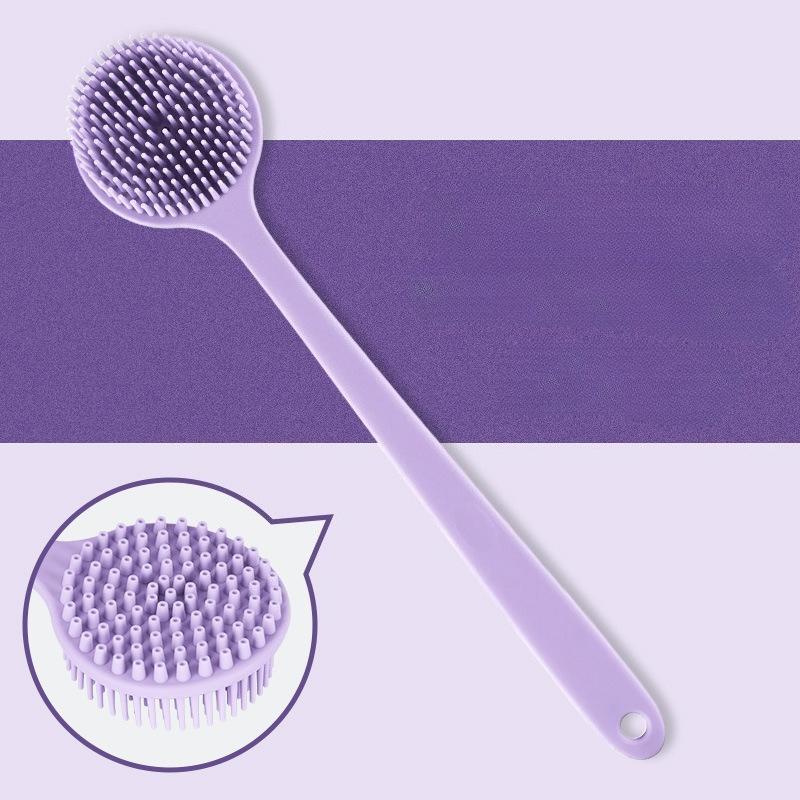Silicone Bath Brush with Long Handle,Double-sided Usable,Hanging Hole Design for Easy Storage,Bath Brush/massage Granule 2-in-1.