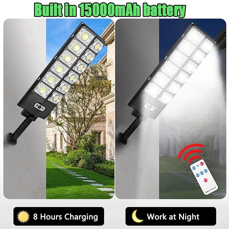 360LED Lumières LED Solaires à Détecteur de Mouvement Extérieur les Plus Lumineuses Lampe Solaire Externe avec Télécommande Projecteur Lampe de Rue Murale 120LED 180LED 240LED 300LED