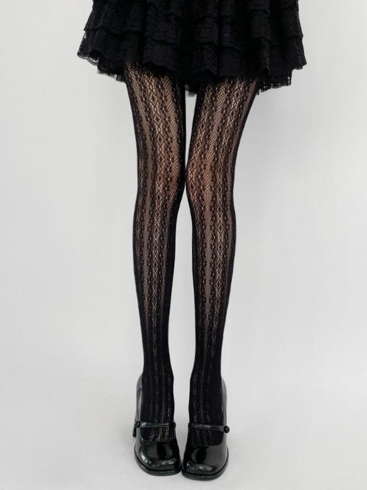 

New Pattern Women Sexy Lace Fishnet Tights Jk White Beige Stockings Femme Nylon Elastic Anti-Snagging High Waist Mesh Pantyhose M