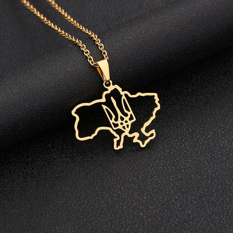 Hi Fashion Outline Ukrajinská mapa s príveskom náhrdelník s vlajkou srdca z nehrdzavejúcej ocele