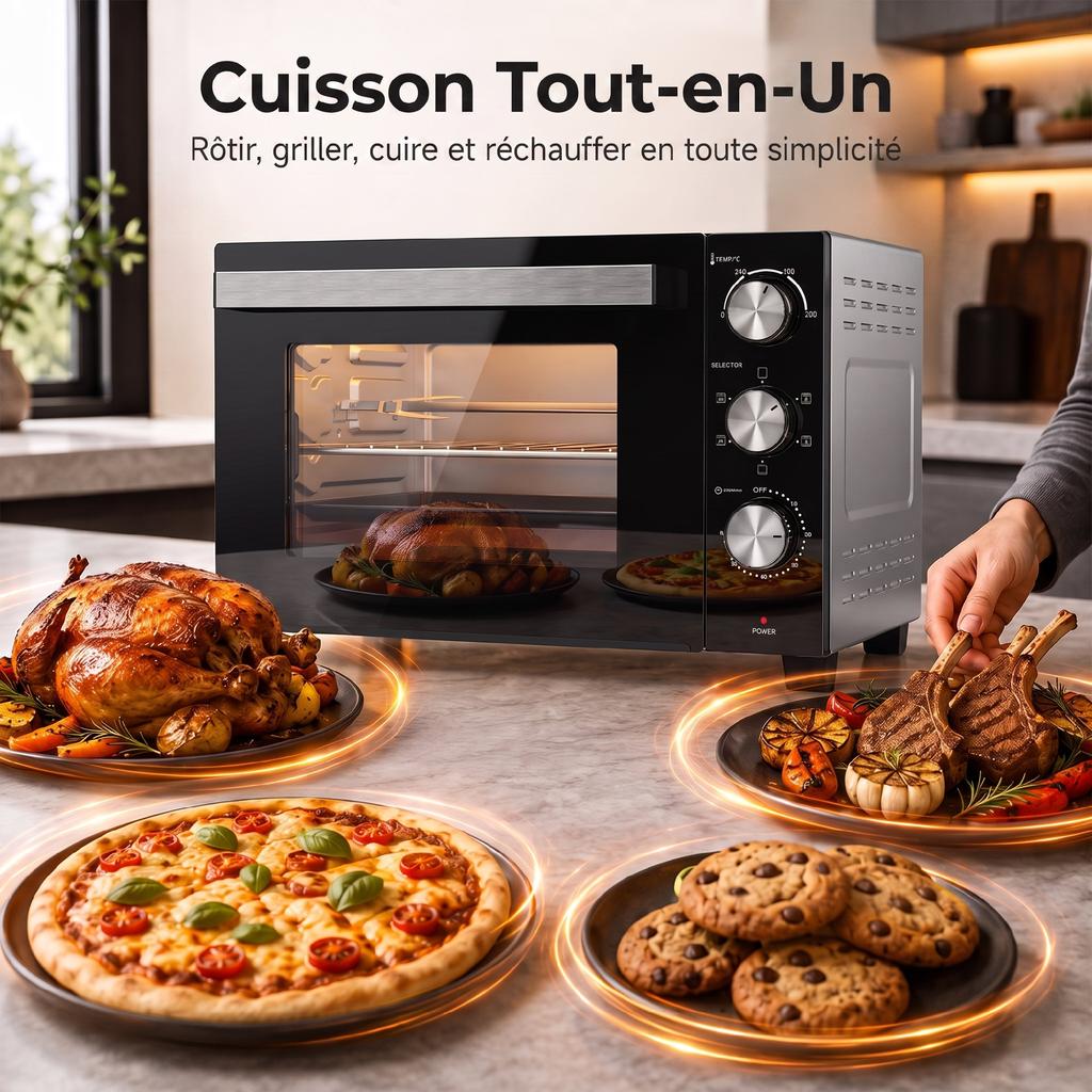 Mini Oven, 36 L, 1500 W, Rotisserie, Convection, Fan-Assisted, 60-Min Timer, Silver