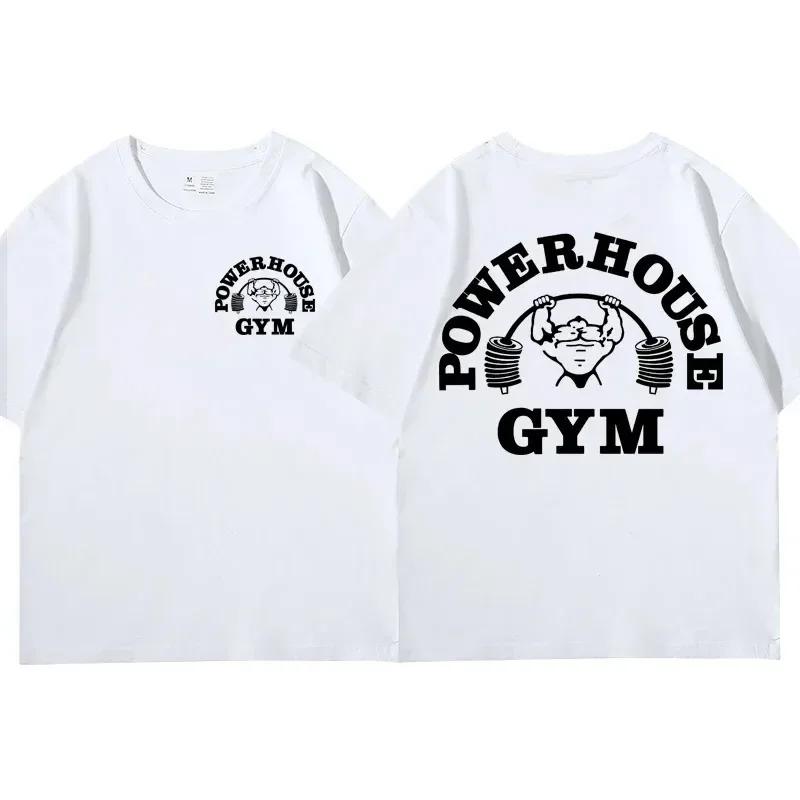 2024 Powerhouse Gym Print T-shirt Men Women Running Bodybuilding Oversized Short Sleeve Tee Summer Cotton T Shirts Clothes Tops