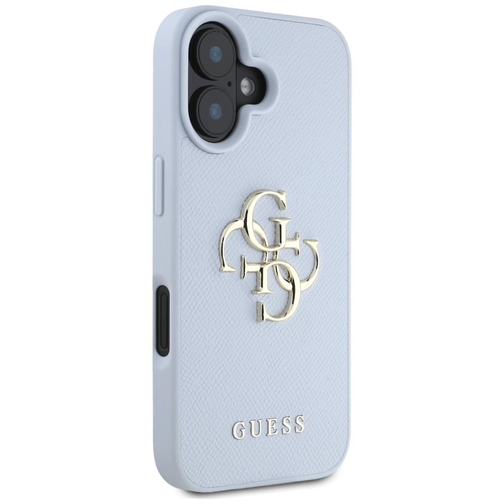 Guess Grained Big 4G Logo Small Classic Logo Hülle für iPhone 16 blau