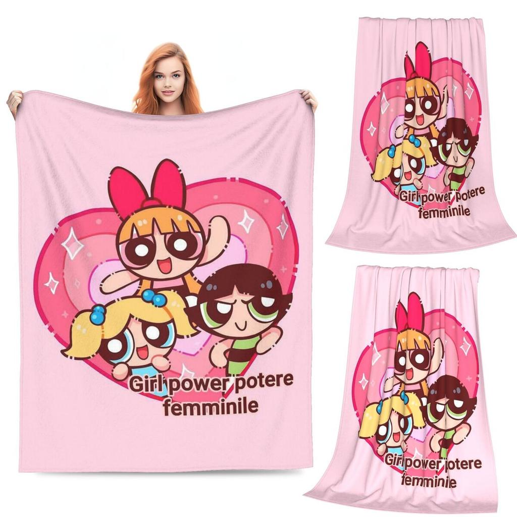Cartoon Cute P-Powerpuff Girl Blanket Soft Warm Flannel Throw Blanket Bedspread for Bed Living room Picnic Travel Home Couch