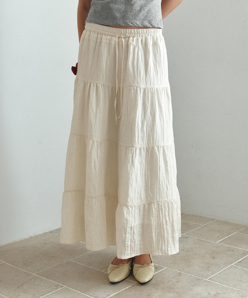 Banwonateullie P3313 Shirred Tiered Maxi Skirt_Ivory